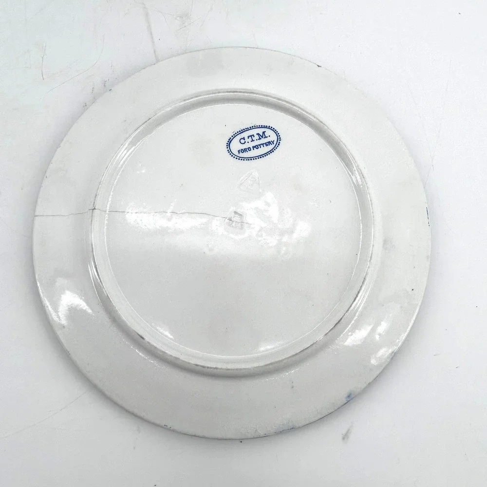 Antique C.T.M. Ford Pottery Blue Willow Transferware Plate Trivet 7